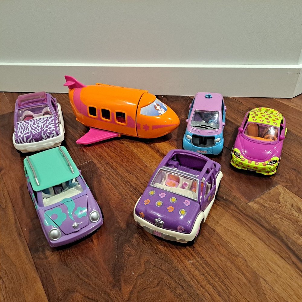 Polly Pocket Vehicle LOT with Plane and 5 cars/helicopter